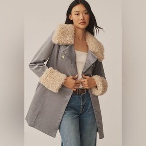 Anthropologie Faux-Fur Collar Coat - Fur Trim
